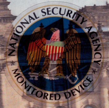 Aufkleber: NSA Monitored Device, klein, transparent